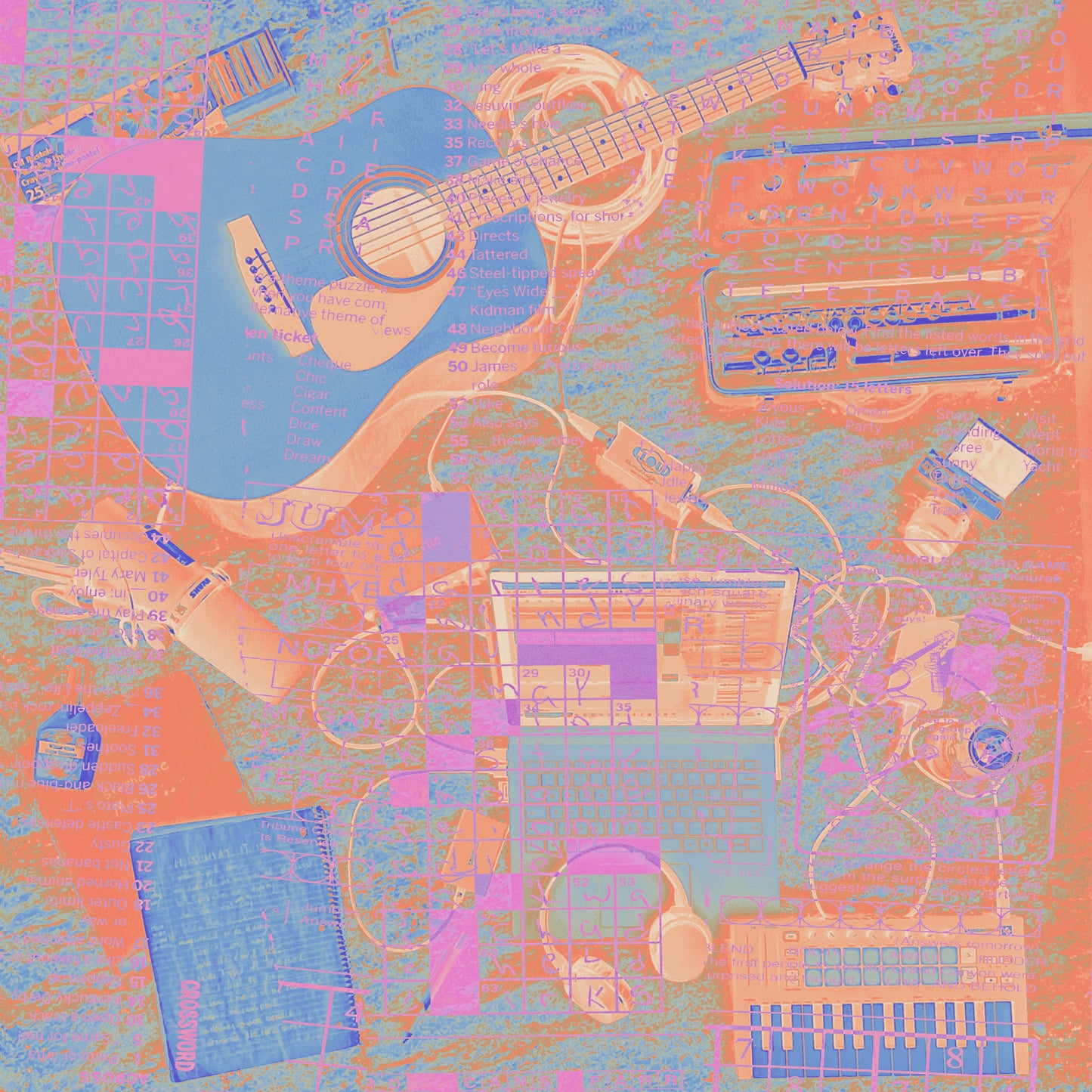 "Old Blue Jeans" Music Gear Collage Print